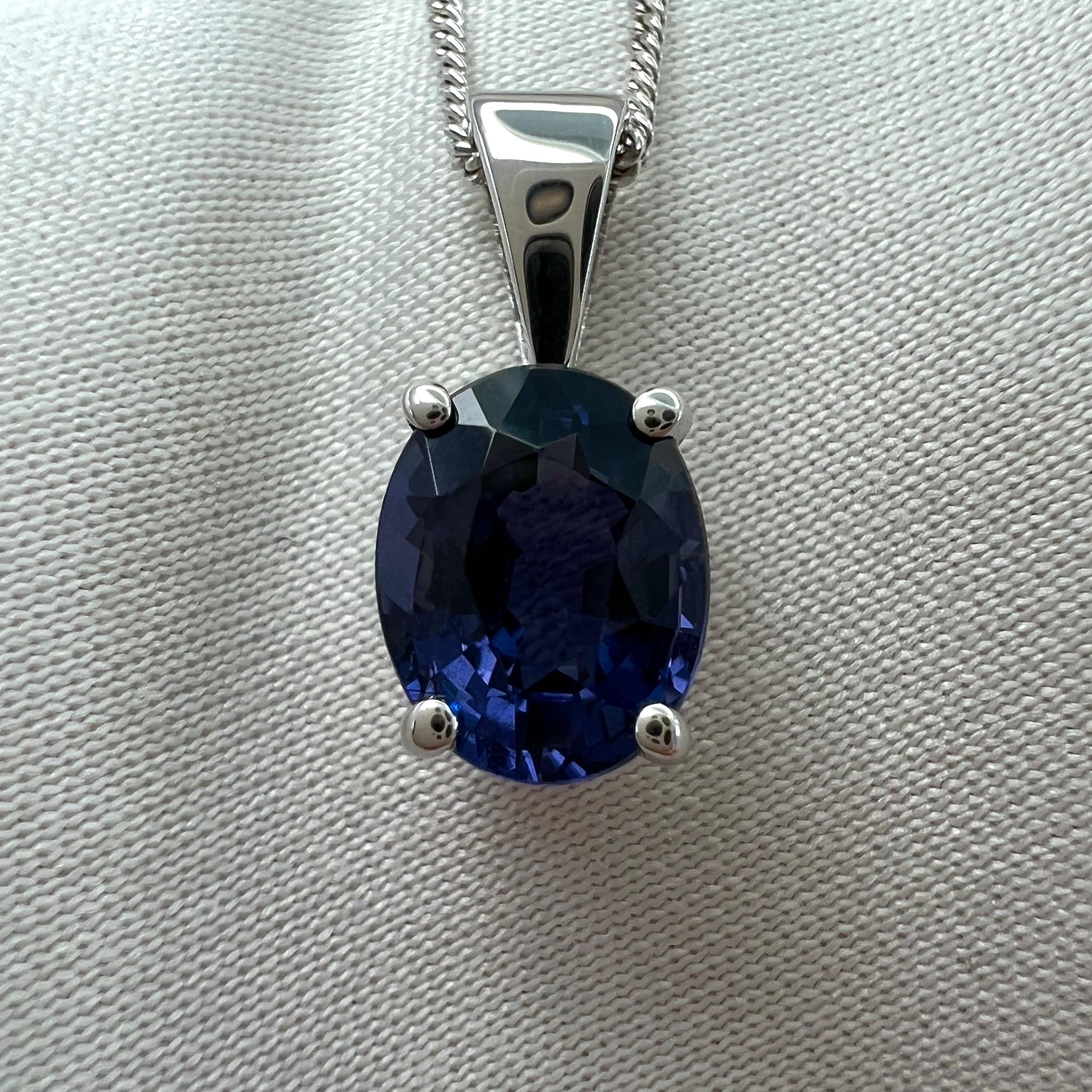 Women's or Men's 1.63ct Purple Blue Spinel Oval Cut 18k White Gold Solitaire Pendant Necklace For Sale