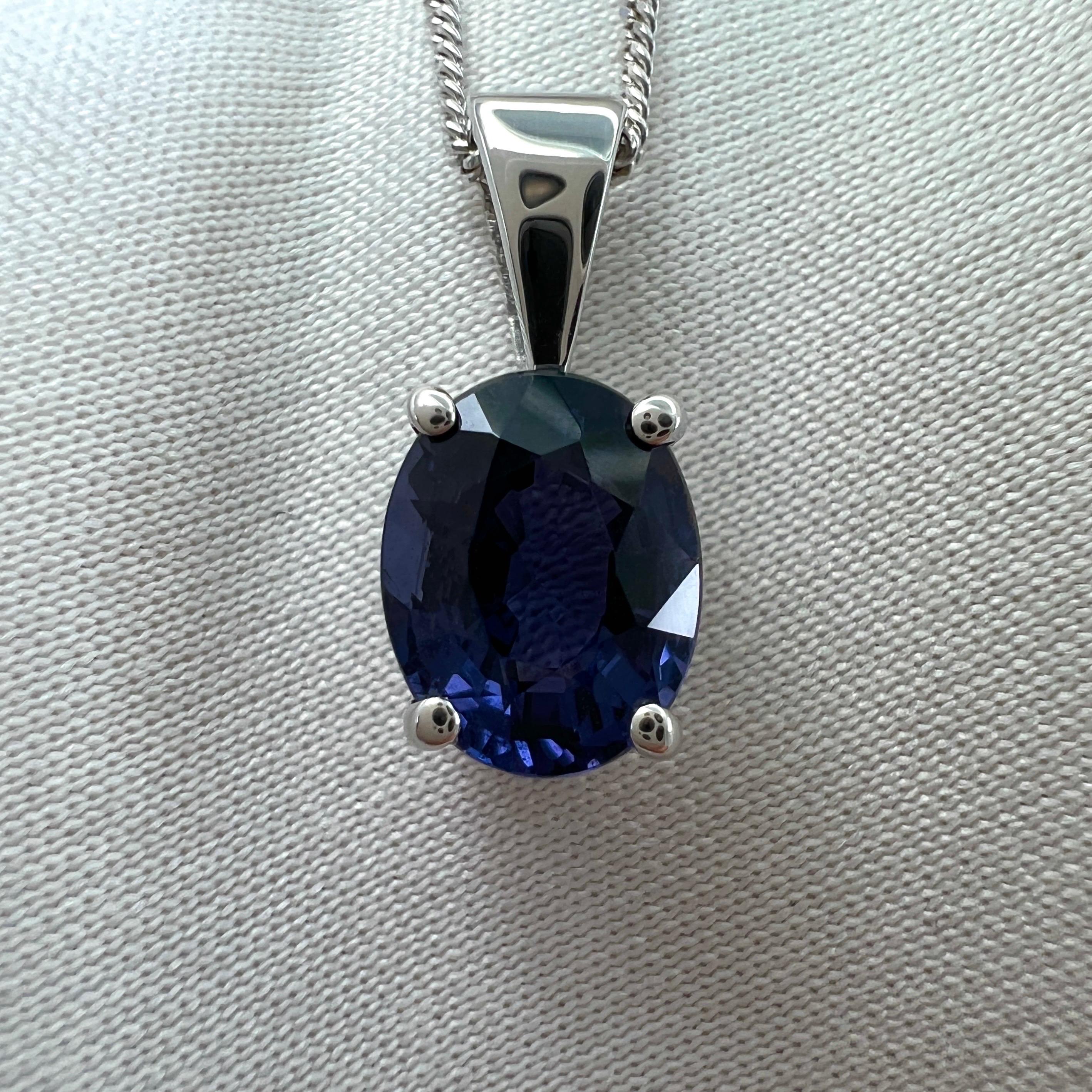 1.63ct Purple Blue Spinel Oval Cut 18k White Gold Solitaire Pendant Necklace For Sale 1