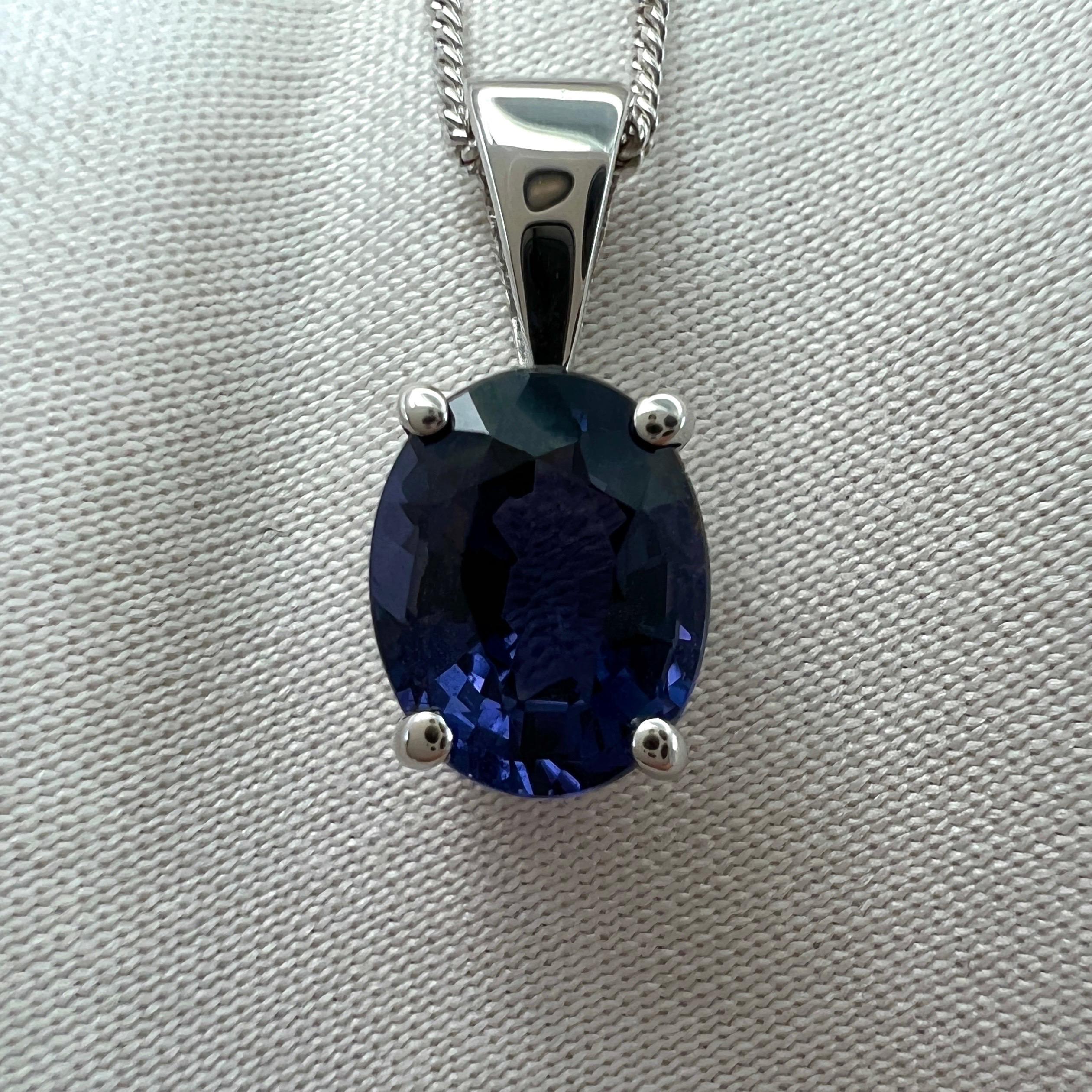 1.63ct Purple Blue Spinel Oval Cut 18k White Gold Solitaire Pendant Necklace For Sale 2