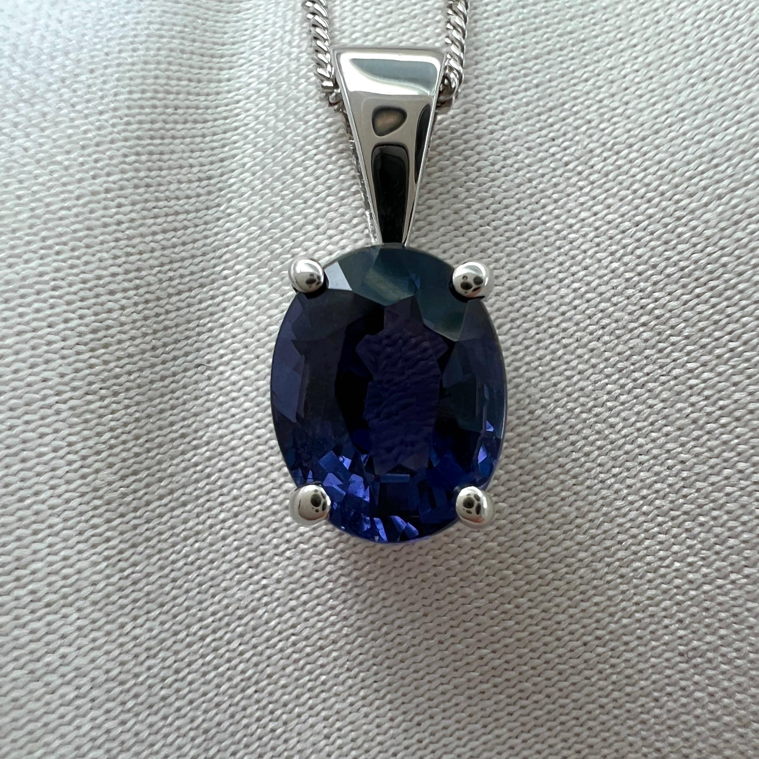 1.63ct Purple Blue Spinel Oval Cut 18k White Gold Solitaire Pendant Necklace For Sale 3