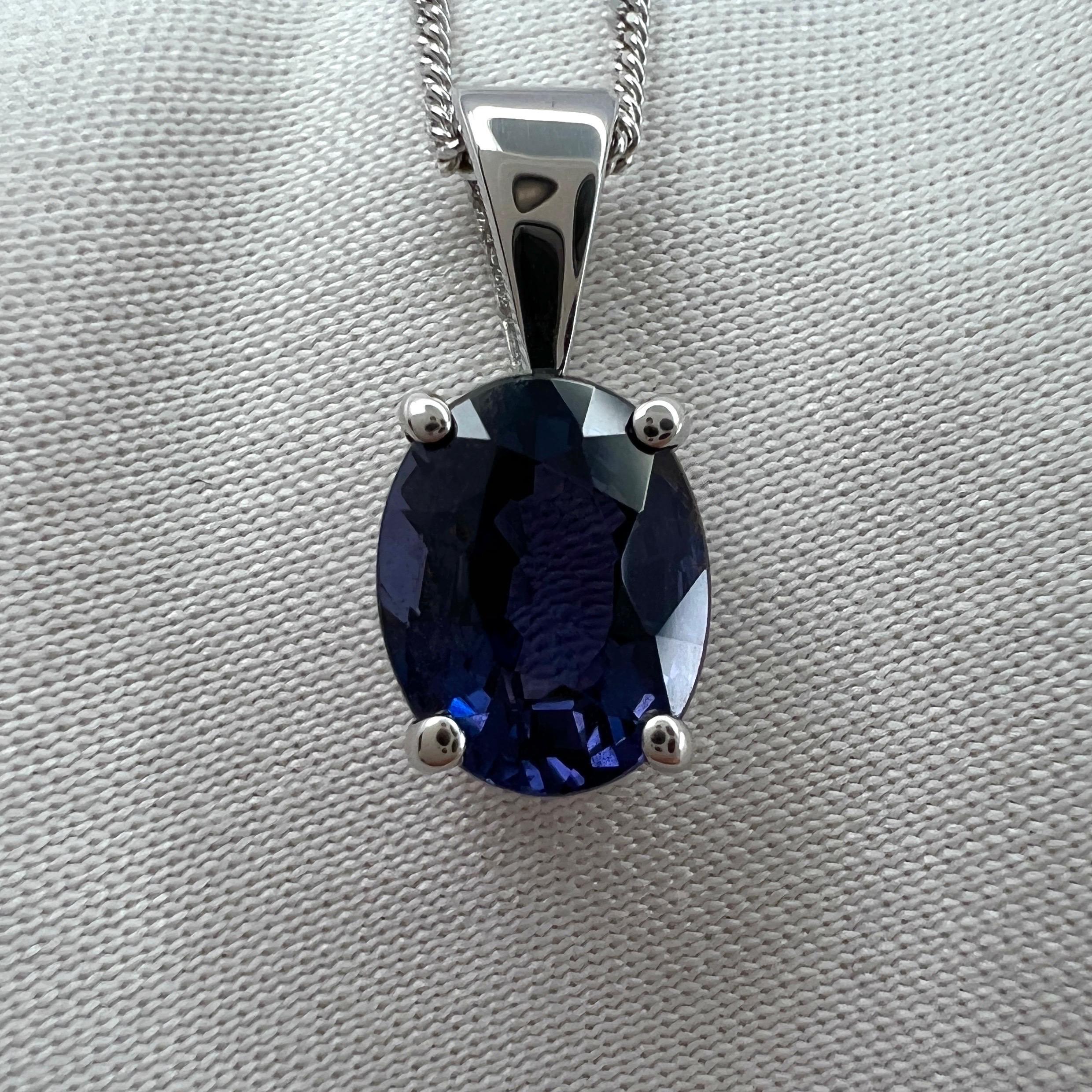 1.63ct Purple Blue Spinel Oval Cut 18k White Gold Solitaire Pendant Necklace For Sale 4