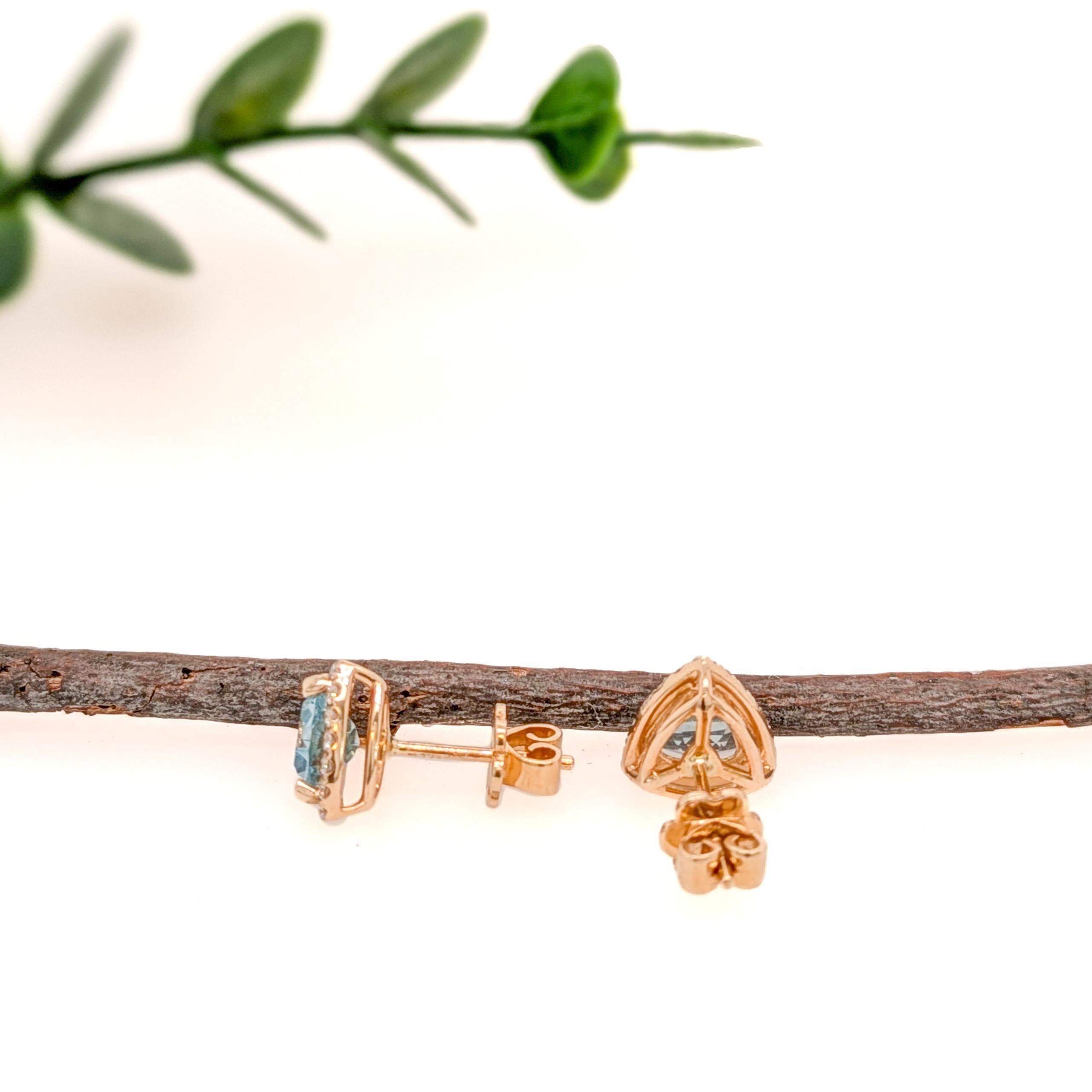 Art Deco 1.63ct Sky Blue Topaz Stud Earrings w Diamond Halo in 14K Solid Gold  TR 6mm For Sale