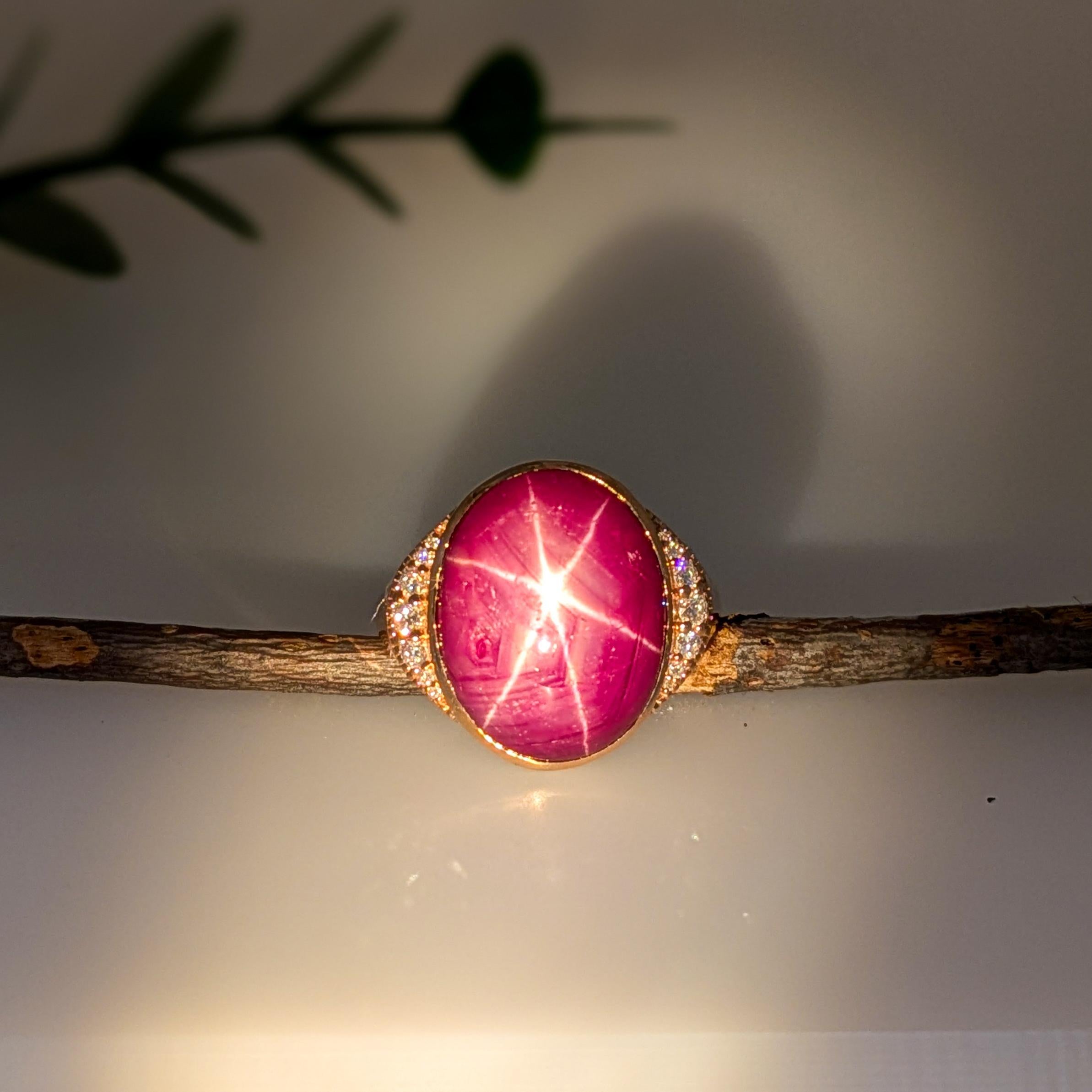 Art Deco 16.3ct Star Ruby Ring w Natural Diamond Accents in Solid 14K Gold  OV 17x13mm