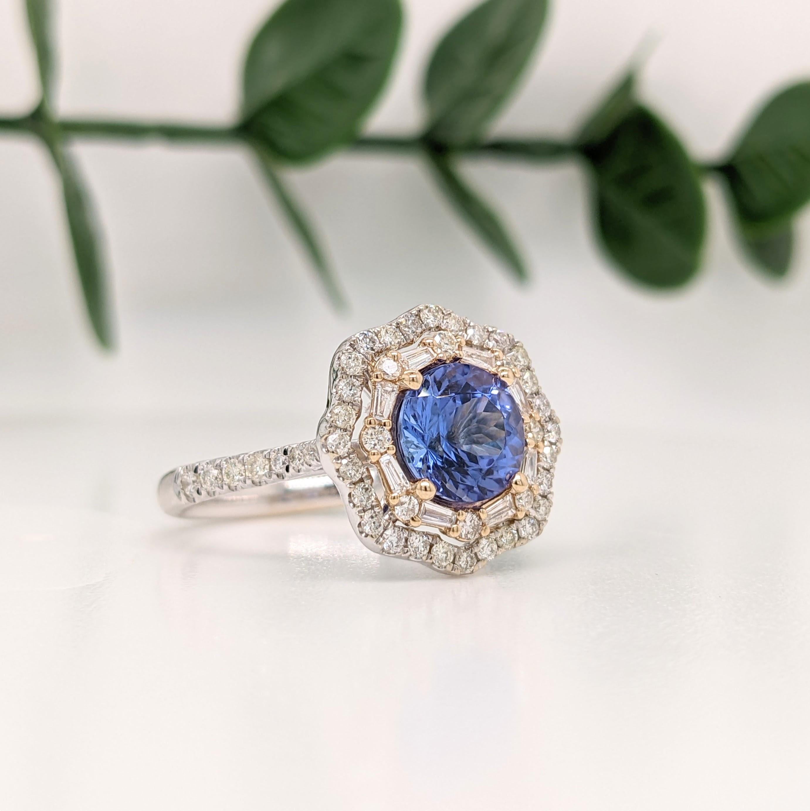 This stunning ring features a stunning vibrant Blue Tanzanite in 14K dual tone Gold with round and baguette diamond accents. This cocktail ring makes for a stunning accessory to any look!

A fancy ring design perfect for an eye catching engagement
