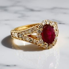 1.63ct Vivid Red Ruby & 1.25ct Diamond Statement Ring • 18K Yellow Gold • Oval R