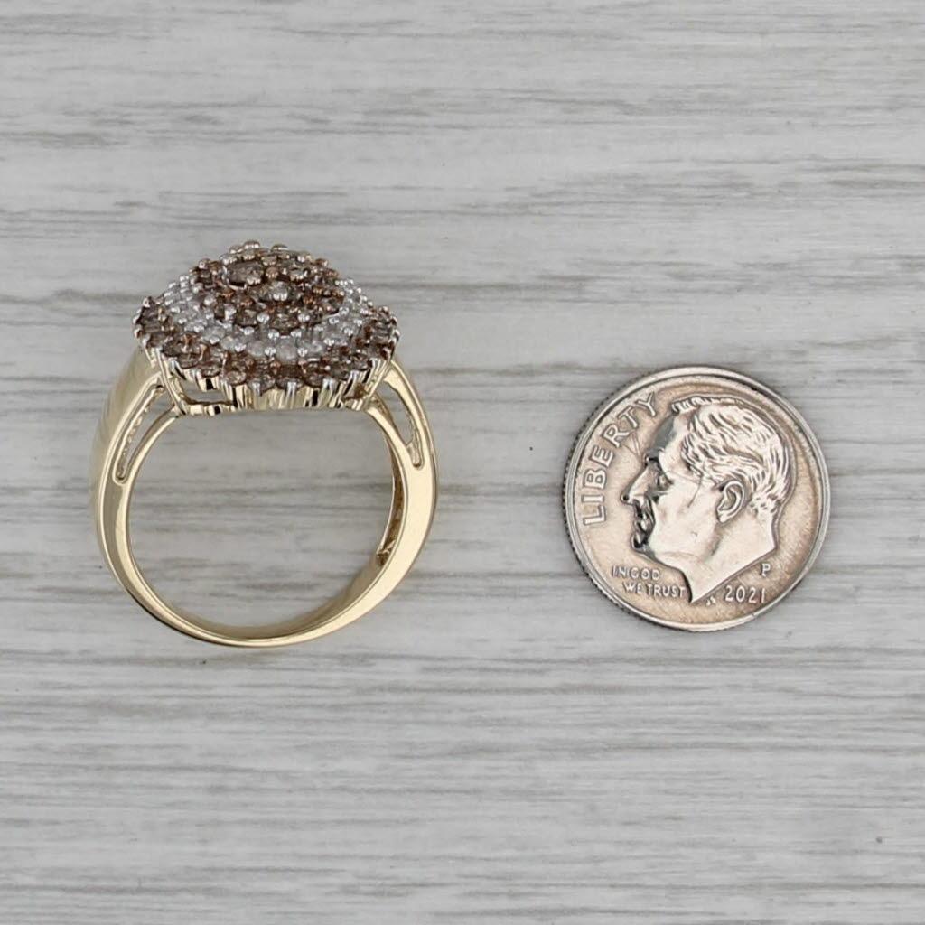 Women's or Men's 1.63ctw Champagne White Diamond Cluster Ring 10k Yellow Gold Size 8.25 Cocktail For Sale