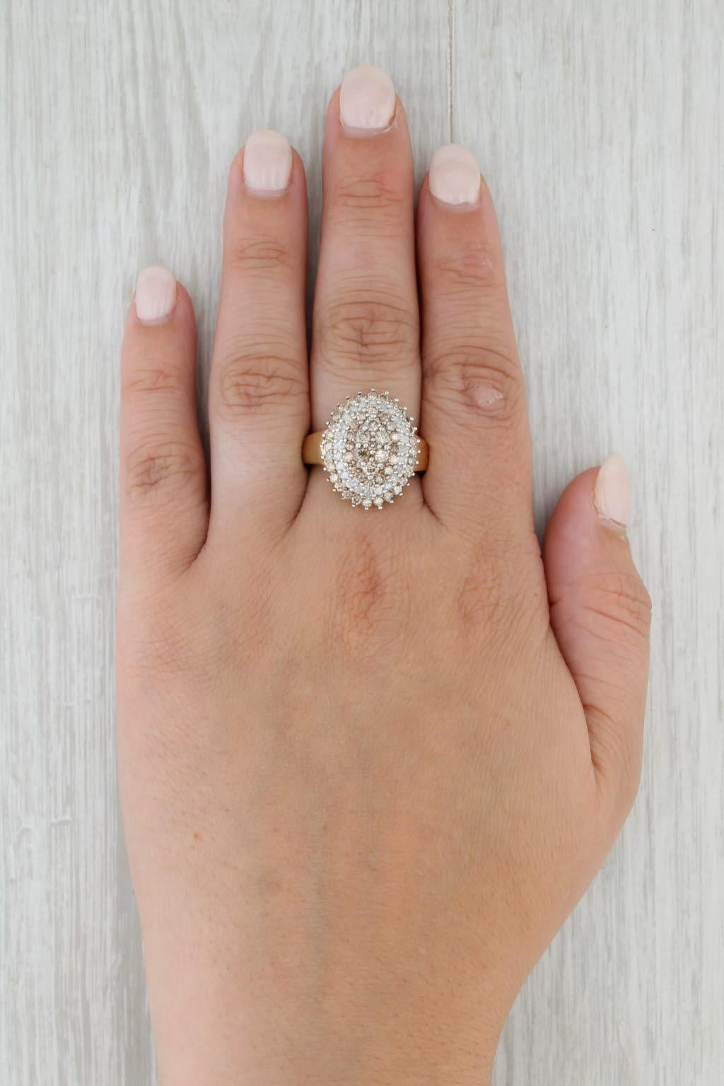 1.63ctw Champagne White Diamond Cluster Ring 10k Yellow Gold Size 8.25 Cocktail For Sale 3