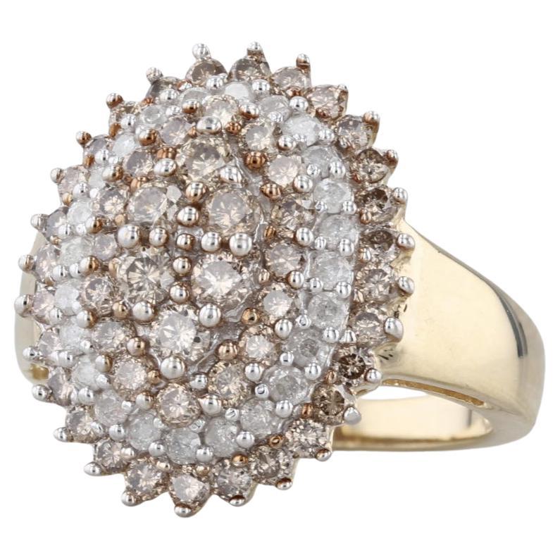 1.63ctw Champagne White Diamond Cluster Ring 10k Yellow Gold Size 8.25 Cocktail For Sale
