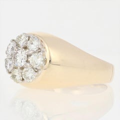 1.63 Carat Round Brilliant Diamond Ring, 14 Karat Yellow Gold Cluster Halo Men's