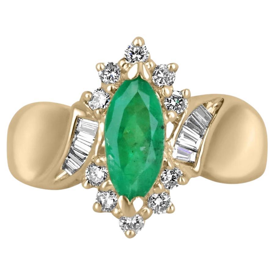 1.63tcw 14K Marquise Cut Colombian Emerald & Diamond Accent Statement Gold Ring For Sale