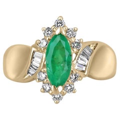 1,63 tcw 14K Marquise Schliff kolumbianischen Smaragd & Diamant-Akzent-Anweisung Goldring