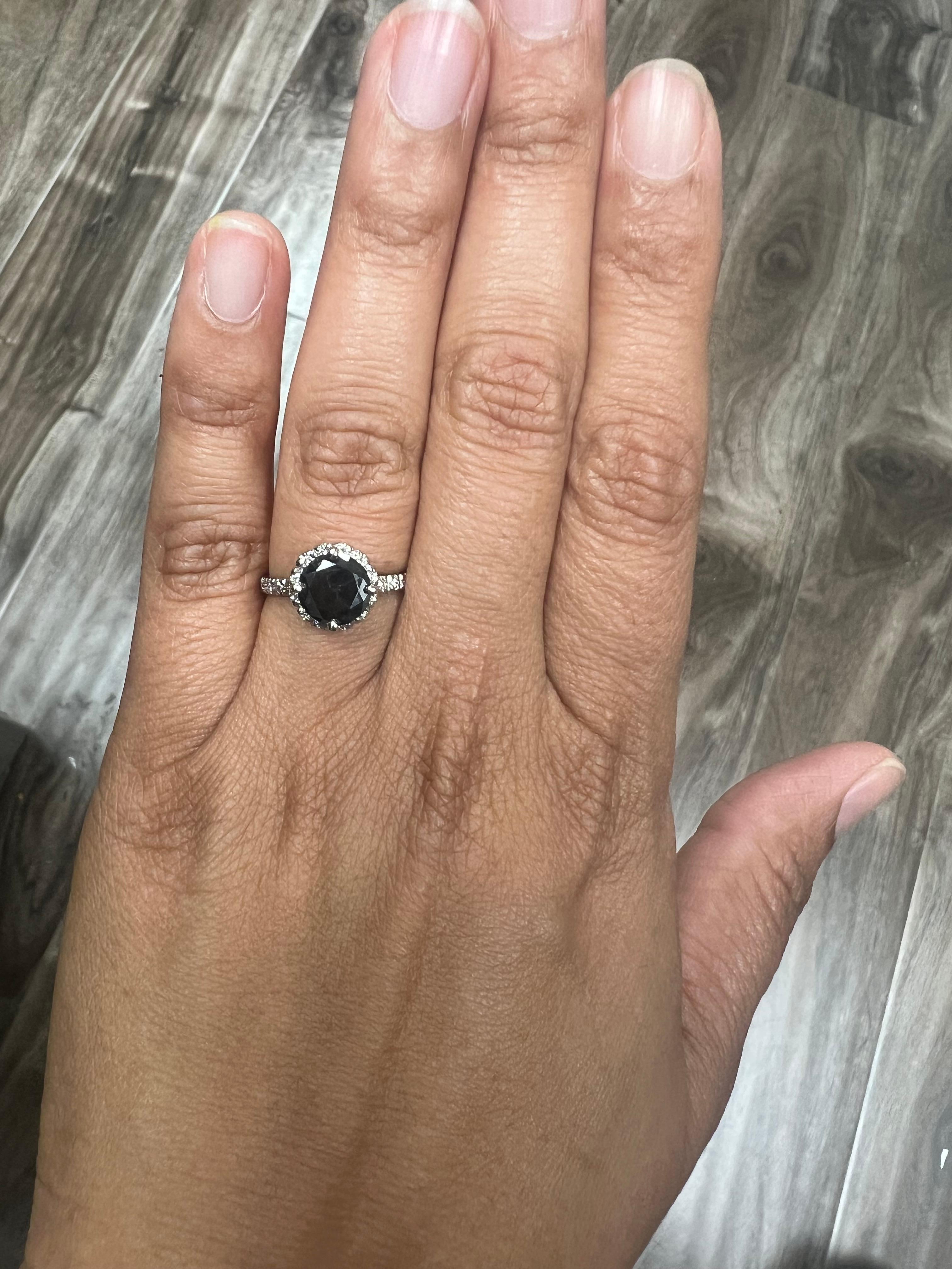 Round Cut 1.64 Carat Black Diamond White Diamond White Gold Engagement Ring For Sale