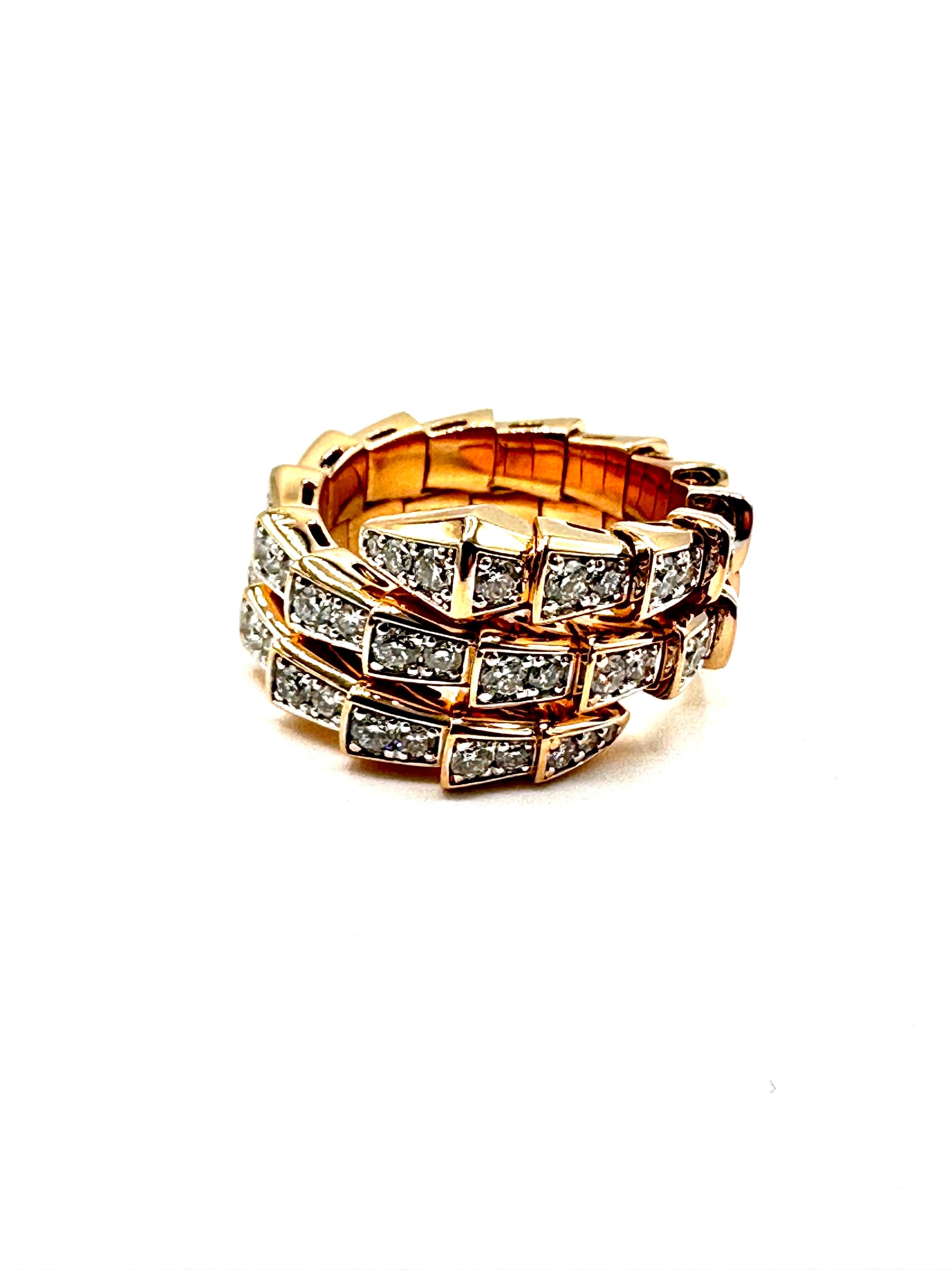 Moderne 1.64 Carat Bulgari Serpenti Viper Two Coil Ring in 18K Rose Gold en vente