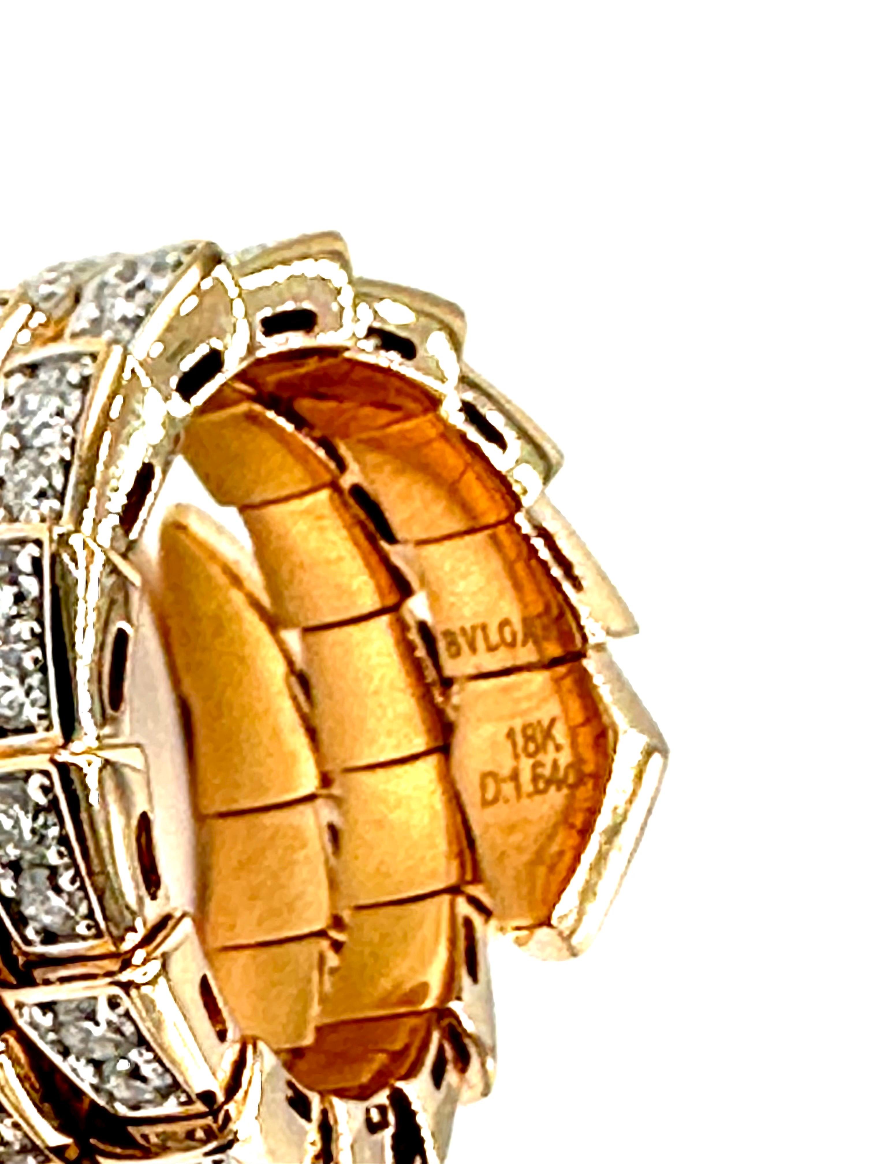 Round Cut 1.64 Carat Bulgari Serpenti Viper Two Coil Ring in 18K Rose Gold For Sale