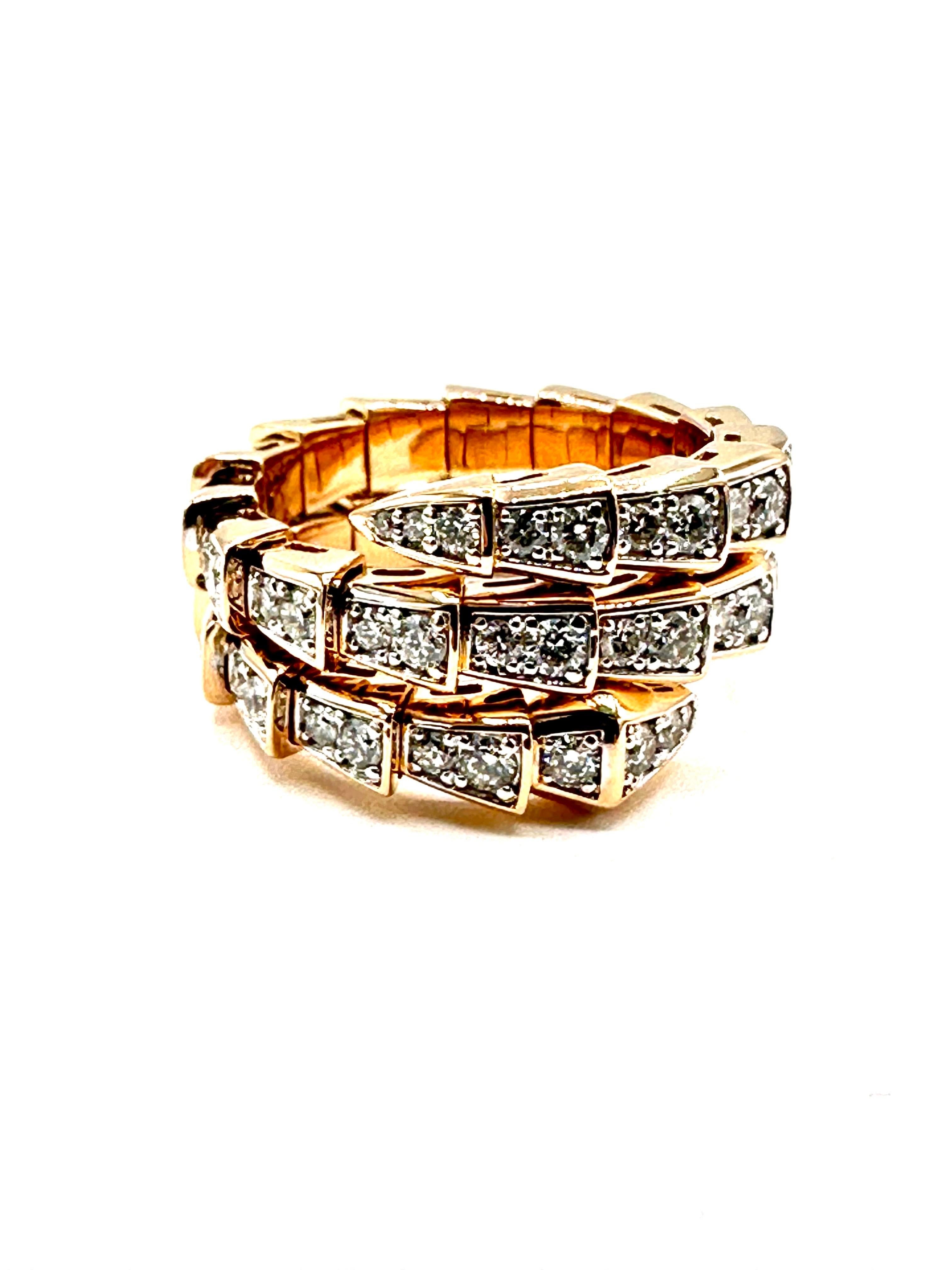 1.64 Carat Bulgari Serpenti Viper Two Coil Ring in 18K Rose Gold In Excellent Condition For Sale In Chevy Chase, MD