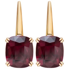 16.4 Carat Burgundy Rhodolite Garnet 18 Karat Yellow Gold Earrings