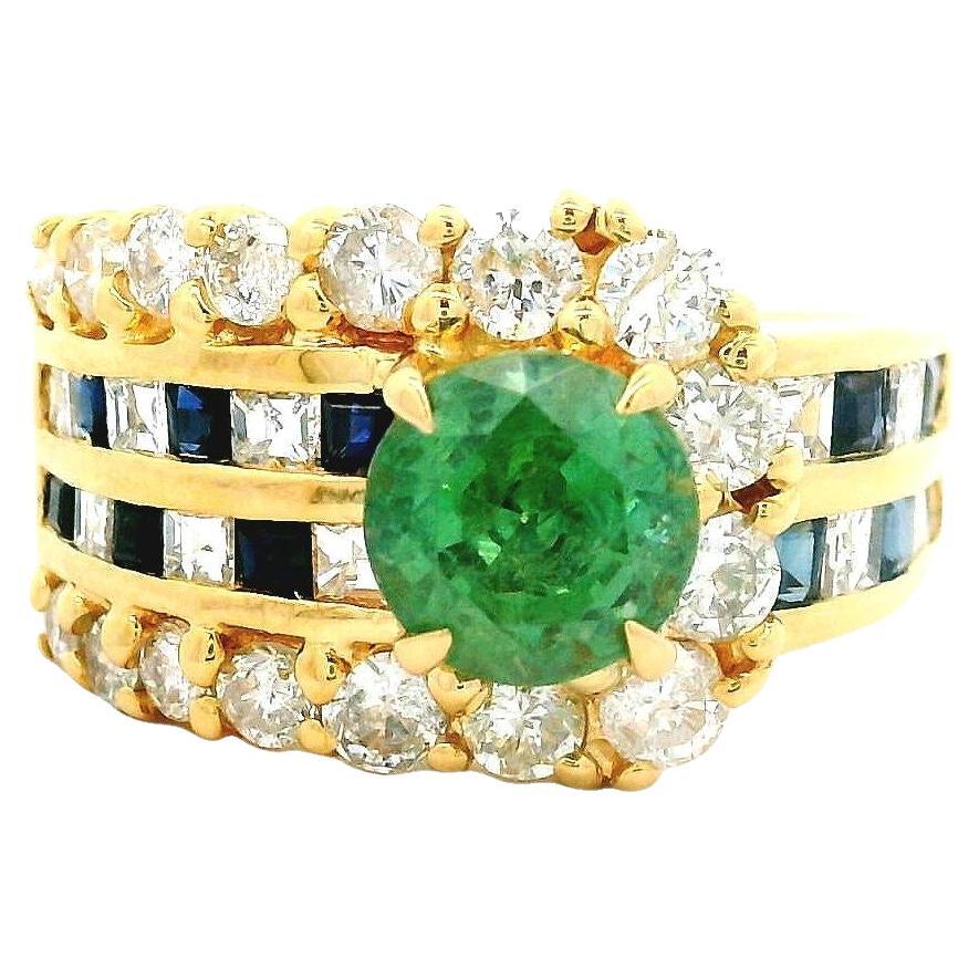 1.64 Carat Demantoid Garnet Diamond Sapphire 18k Yellow Gold Ring