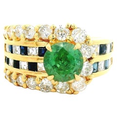 1.64 Carat Demantoid Garnet Diamond Sapphire 18k Yellow Gold Ring