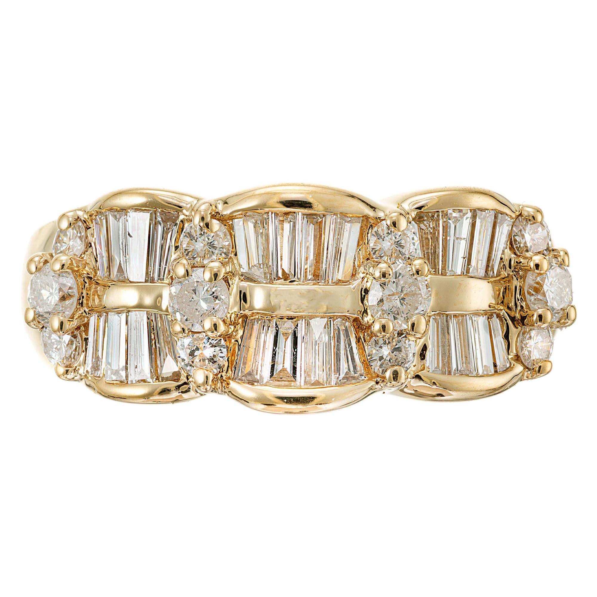 1.64 Carat Diamond Wave Yellow Gold Band Ring, circa 1960 For Sale