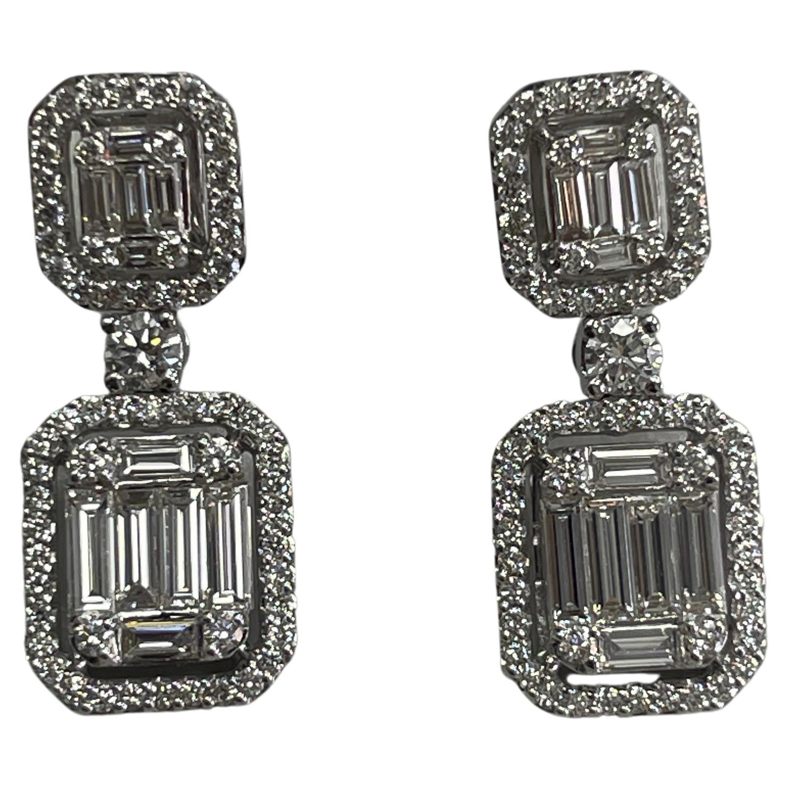 1.64 Carat Diamond & White Gold Earrings For Sale