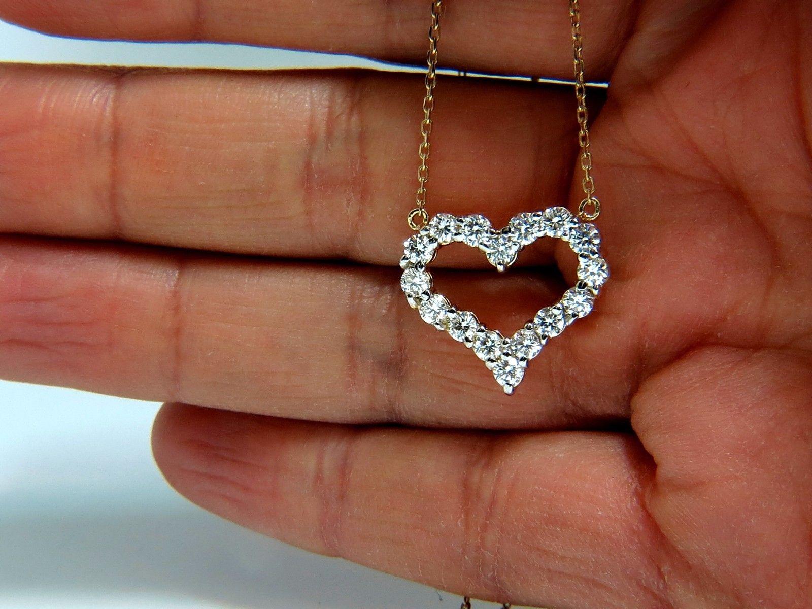 1.64ct. Diamonds Open Heart Necklace.

Natural Rounds, Full cuts.
G colors

Vs-2 clarity.


Total Necklace Length: 17 Inch.

Heart: 20 x 18mm 

14Kt yellow gold 

4.9 Grams


$5,700 Appraisal will accompany