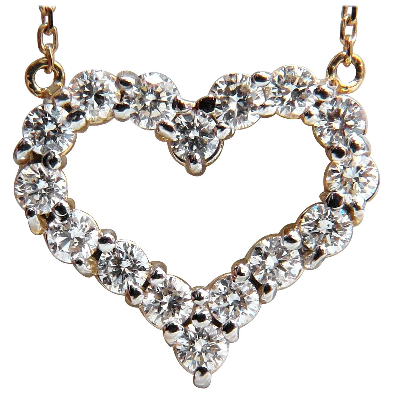 1.64 Carat Diamonds Open Heart Necklace 14 Karat G/Vs For Sale