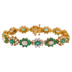 16.4 Carat Emerald & Diamond Vintage Cluster Link Bracelet