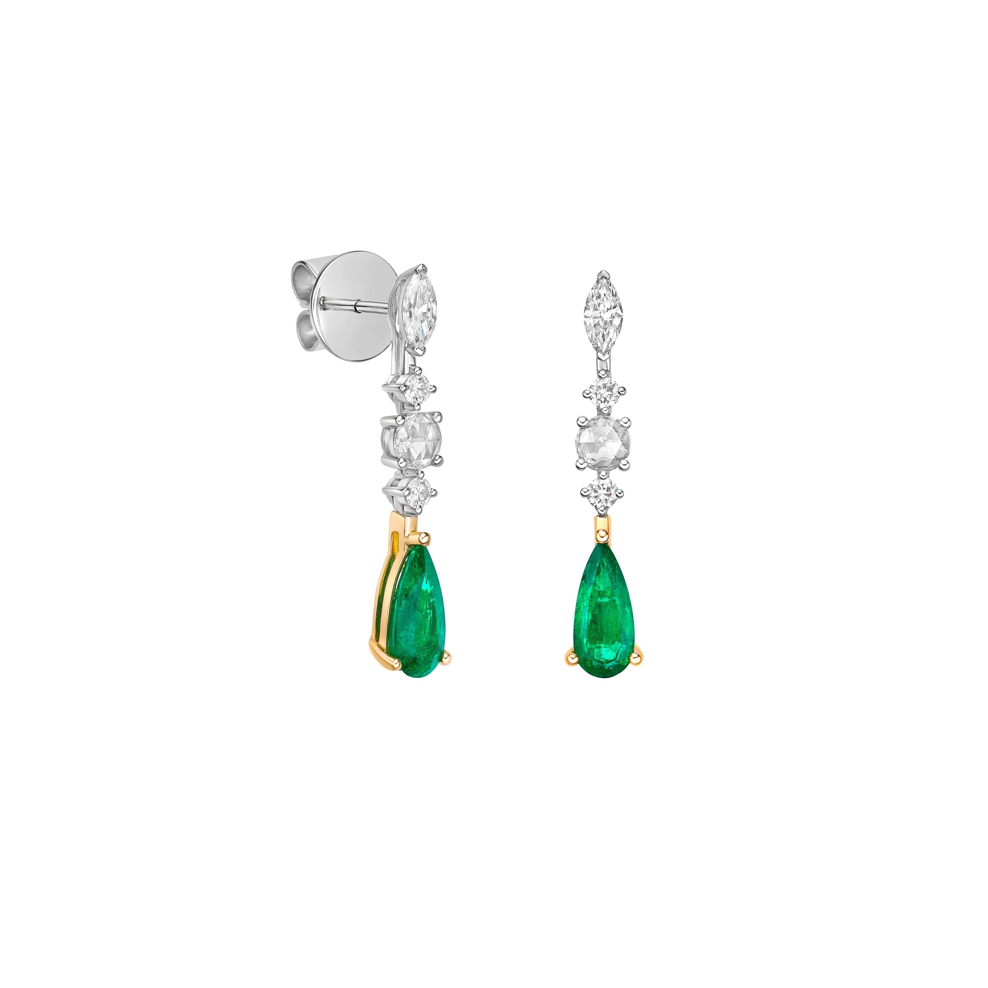 Regalia Earrings by Sunita Nahata Fine Design. A statement piece created using the finest Emeralds. Featuring subtle playful dangles these are a must have to glam up your evening look. 
  
Emerald Drop Earrings in 18Karat White Yellow Gold with