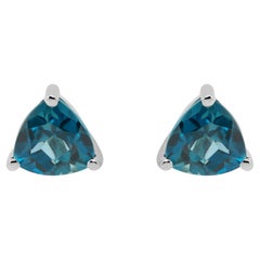 1.64 Carat London Blue Topaz Trillion Cut 14K White Gold Stud Earring