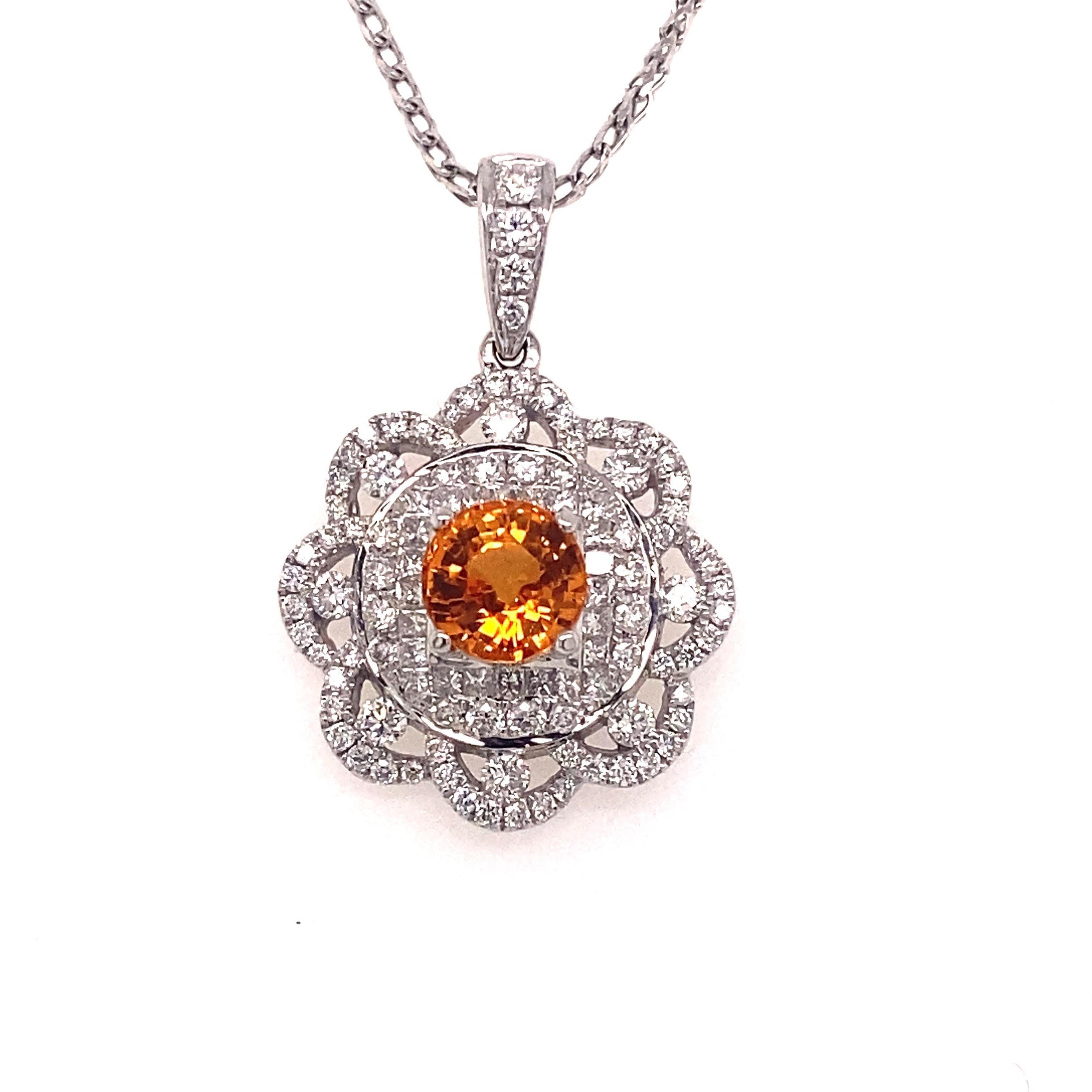 Women's 1.64 Carat Mandarin Orange Garnet w/ 1.04ctw Round Diamond Pendant Necklace For Sale