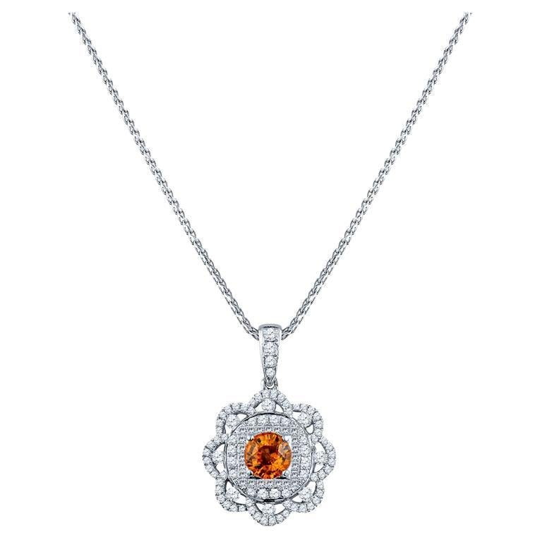 1.64 Carat Mandarin Orange Garnet w/ 1.04ctw Round Diamond Pendant Necklace For Sale