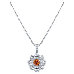 1.64 Carat Mandarin Orange Garnet w/ 1.04ctw Round Diamond Pendant Necklace