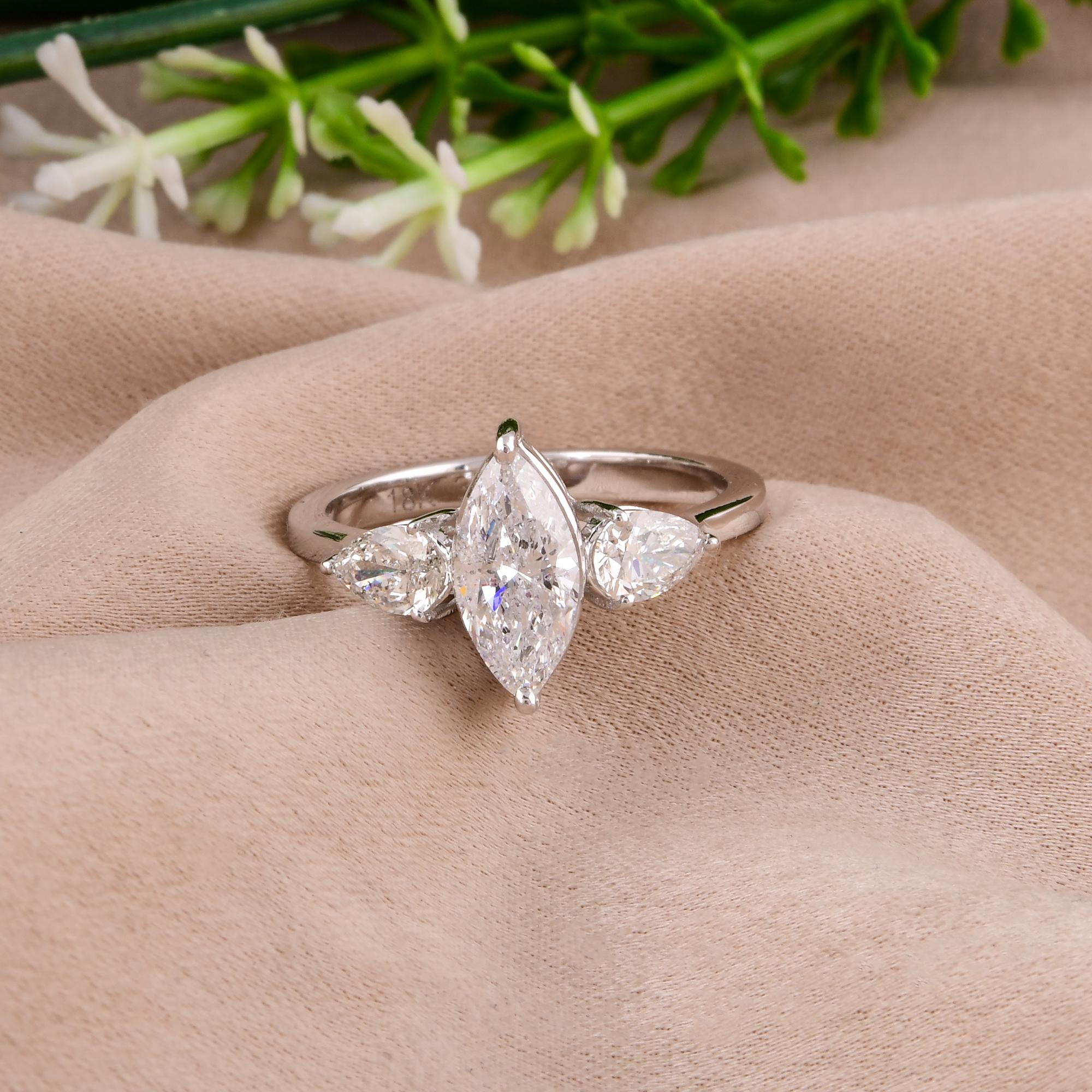 Modern 1.64 Carat Marquise & Pear Diamond Ring 14 Karat White Gold Handmade Jewelry For Sale