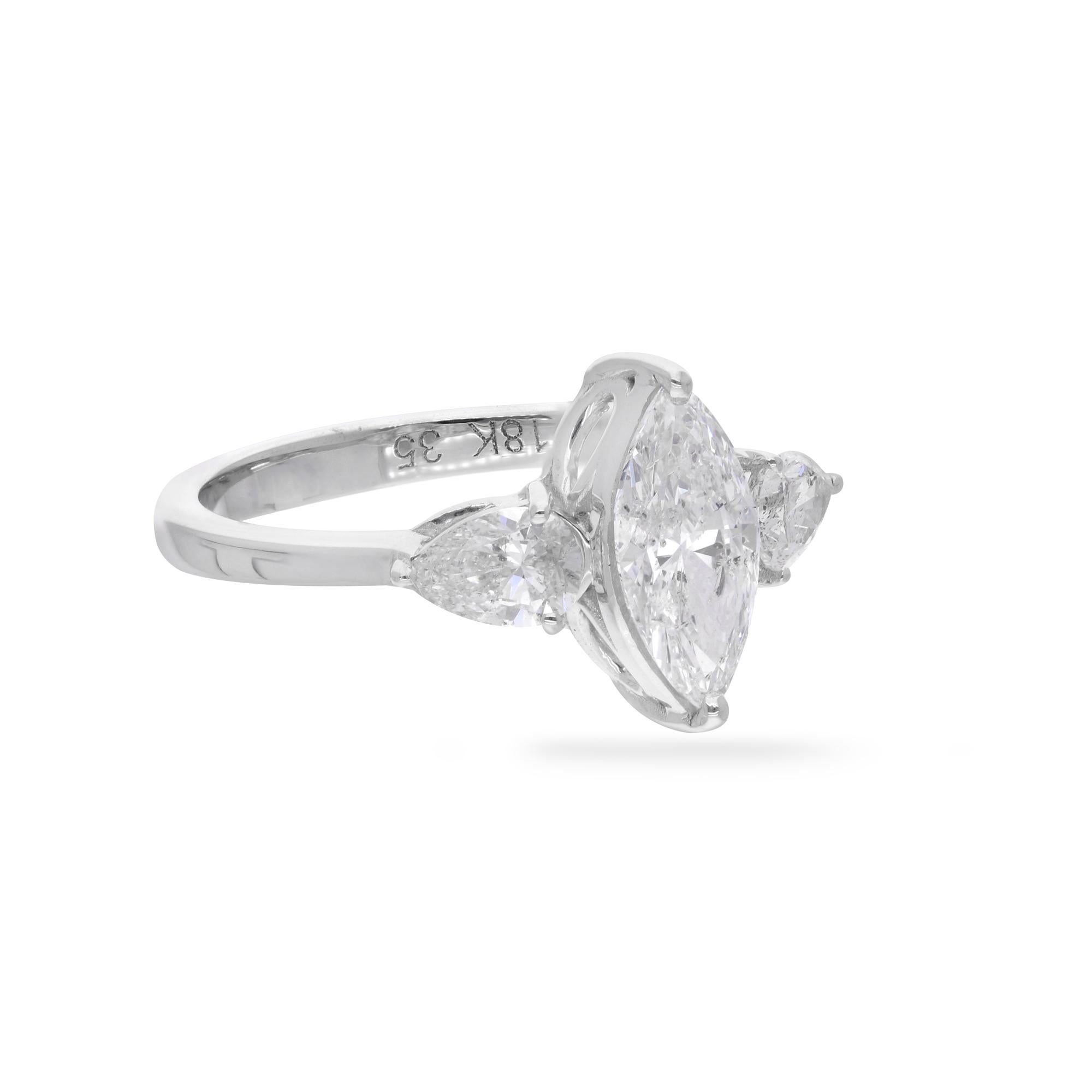 Women's 1.64 Carat Marquise & Pear Diamond Ring 18 Karat White Gold Handmade Jewelry For Sale