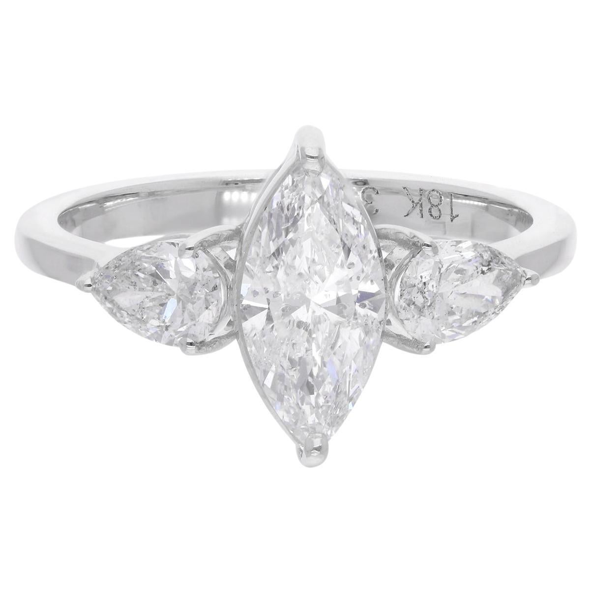 1.64 Carat Marquise & Pear Diamond Ring 18 Karat White Gold Handmade Jewelry For Sale