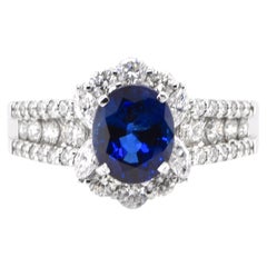 1.64 Carat Natural Blue Sapphire and Diamond Ring Set in Platinum