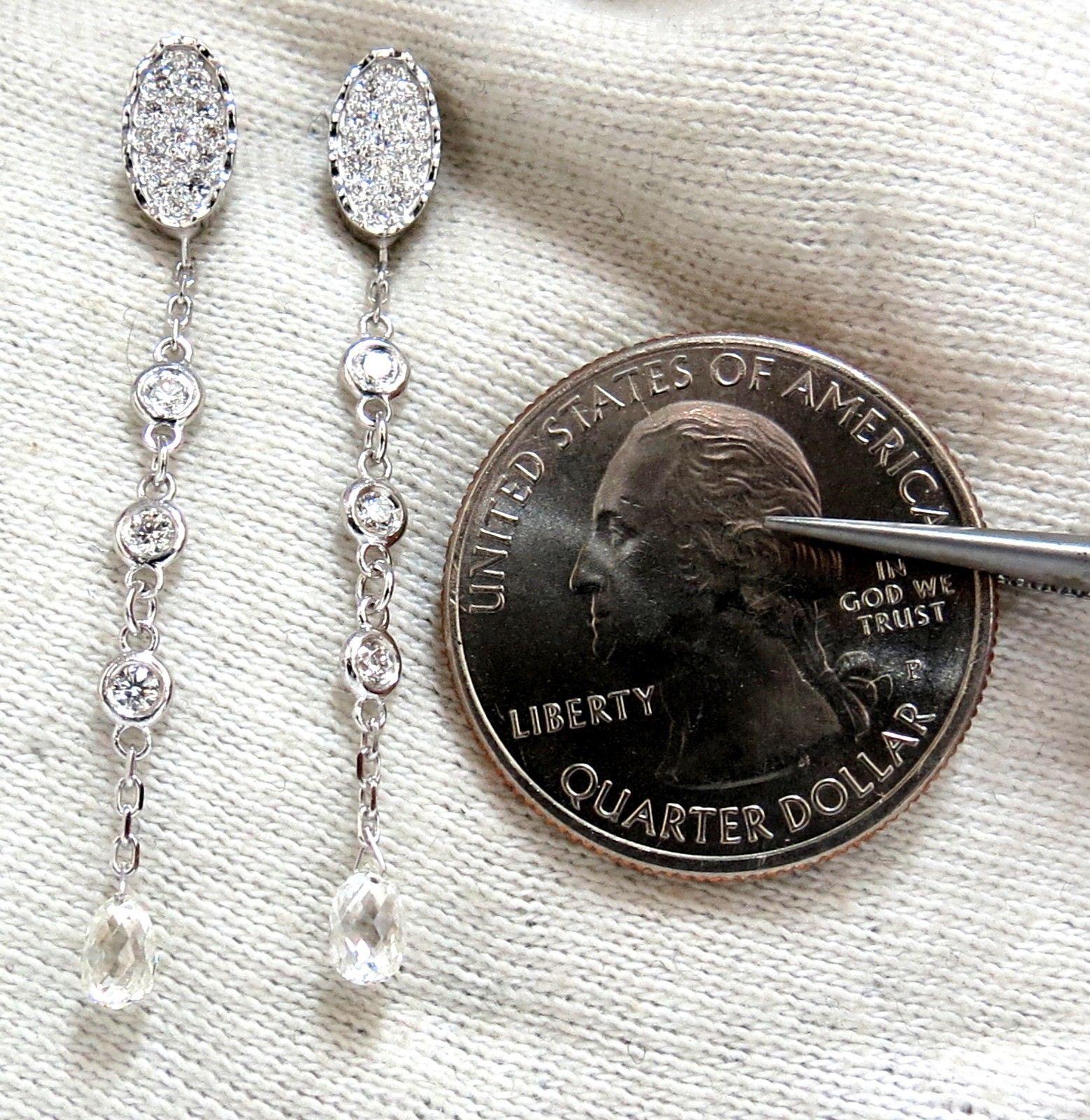 Pendants d'oreilles en or 14 carats avec diamants en forme de briolette naturelle de 1,64 carat Unisexe en vente