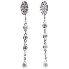 1.64 Carat Natural Briolette Diamonds Dangle Earrings 14 Karat*