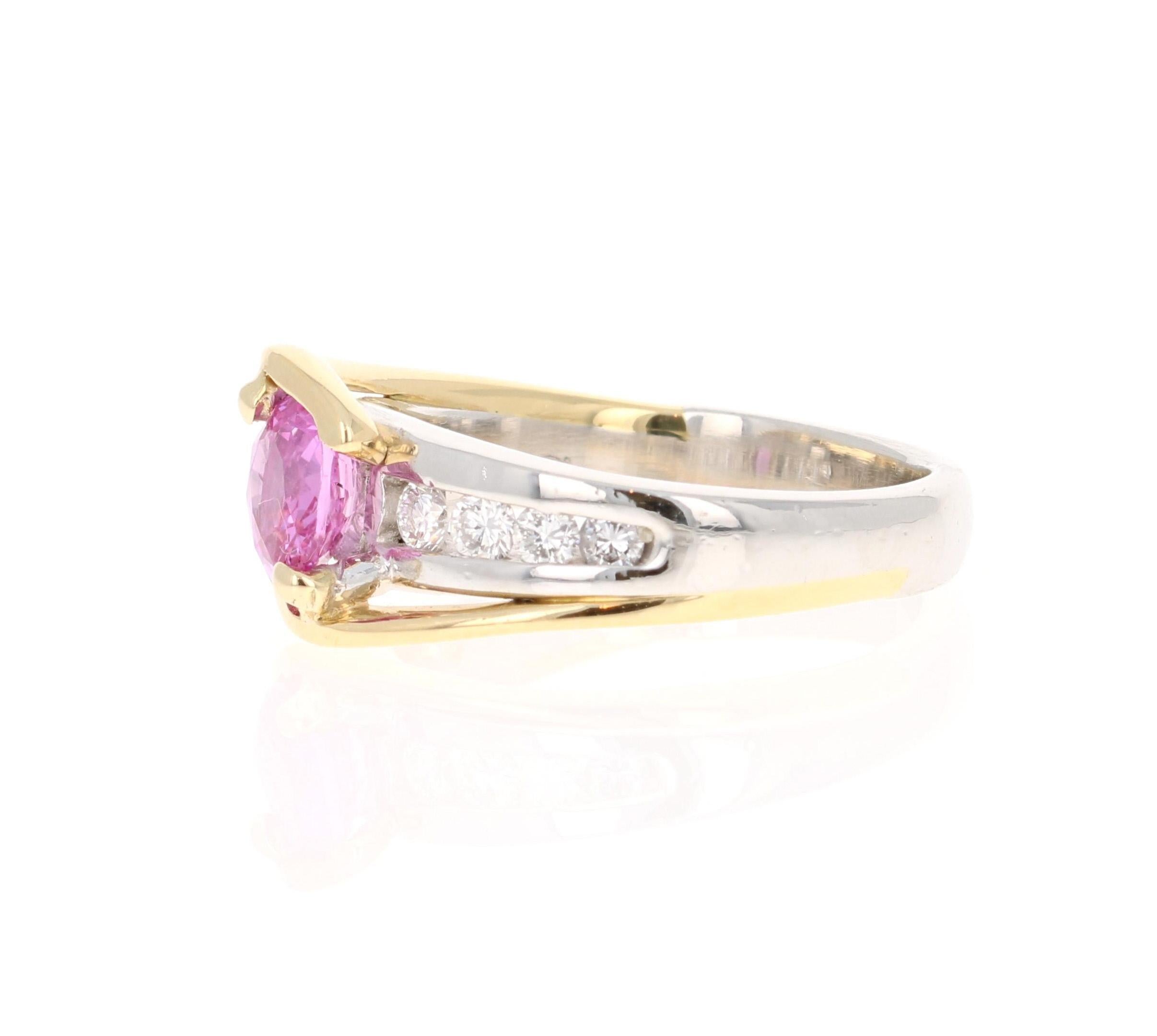 1.64 Carat Natural Pink Sapphire Diamond Gold and Platinum Engagement Ring Contemporáneo en venta