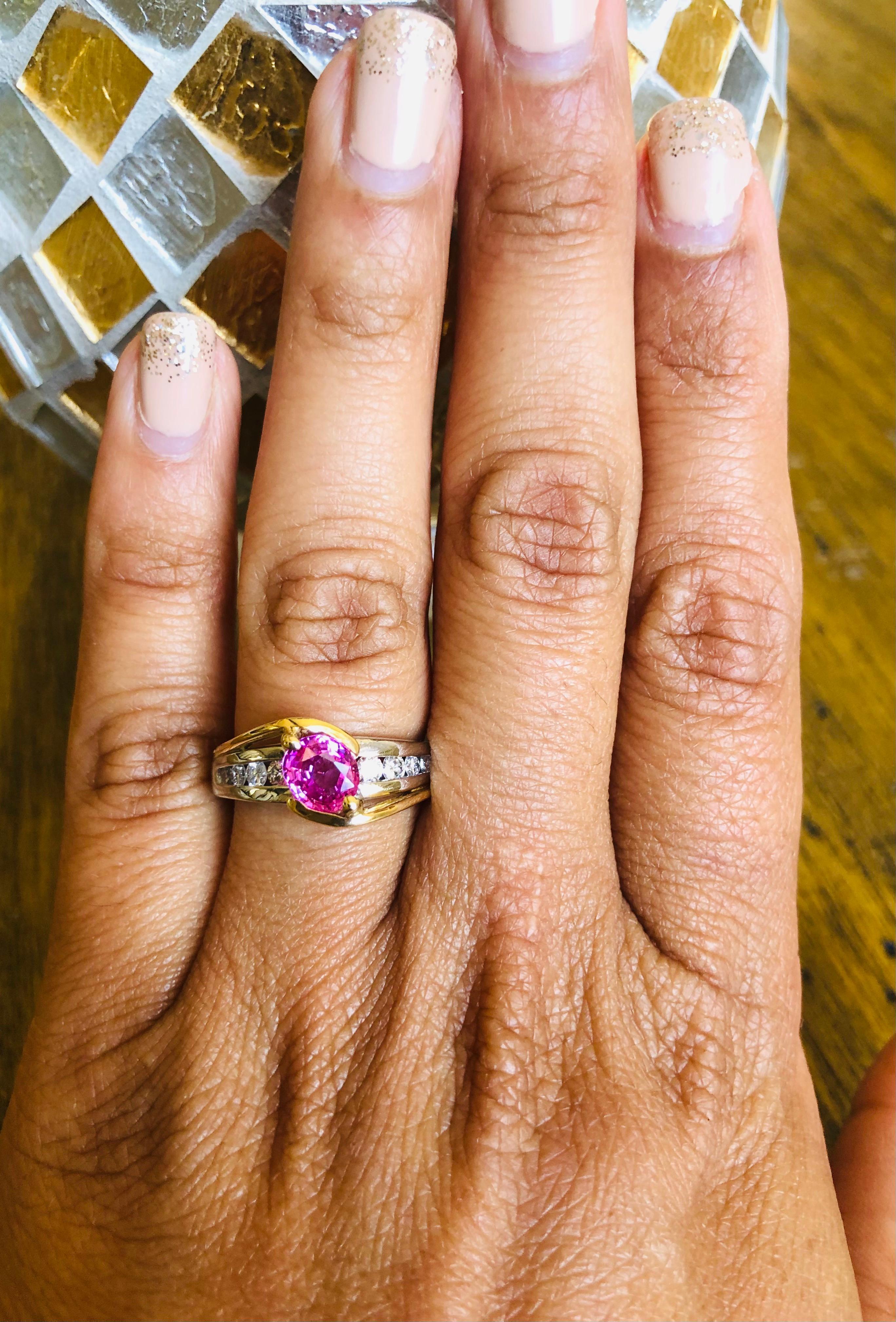 1.64 Carat Natural Pink Sapphire Diamond Gold and Platinum Engagement Ring en Nuevo estado para la venta en Los Angeles, CA