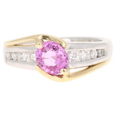 1.64 Carat Natural Pink Sapphire Diamond Gold and Platinum Engagement Ring