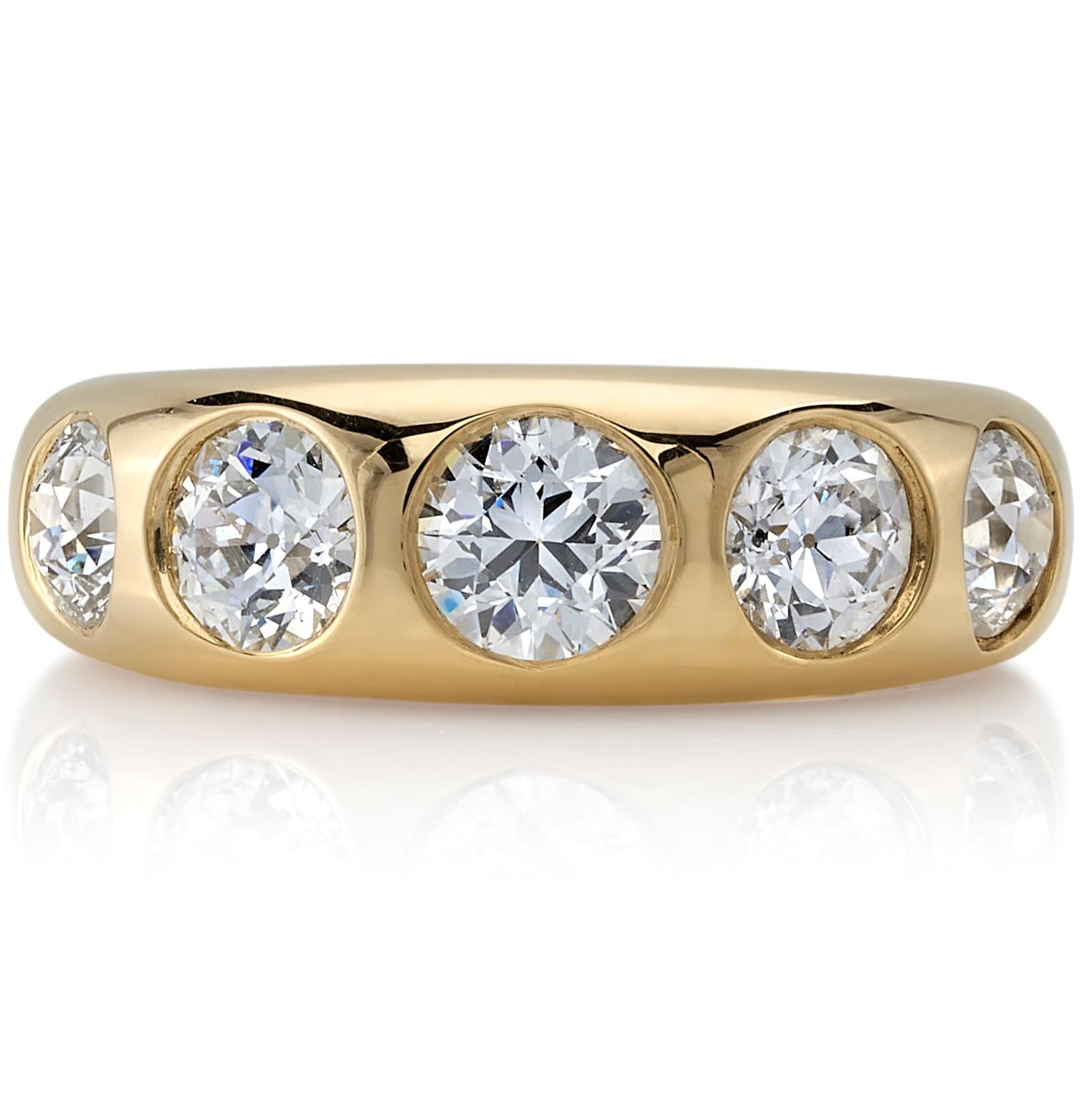 Women's 1.64 Carat Old European Cut Diamonds Set in a Handcrafted Domed Yellow Gold Band