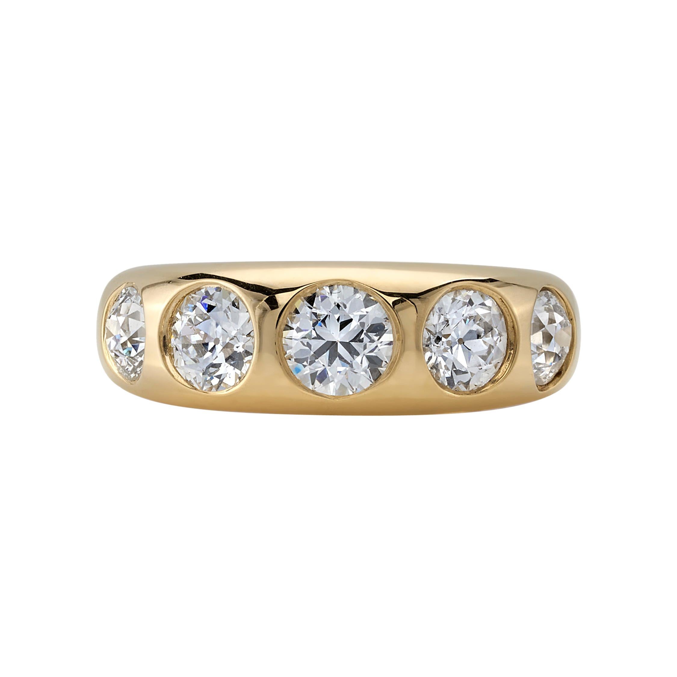1.64 Carat Old European Cut Diamonds Set in a Handcrafted Domed Yellow Gold Band