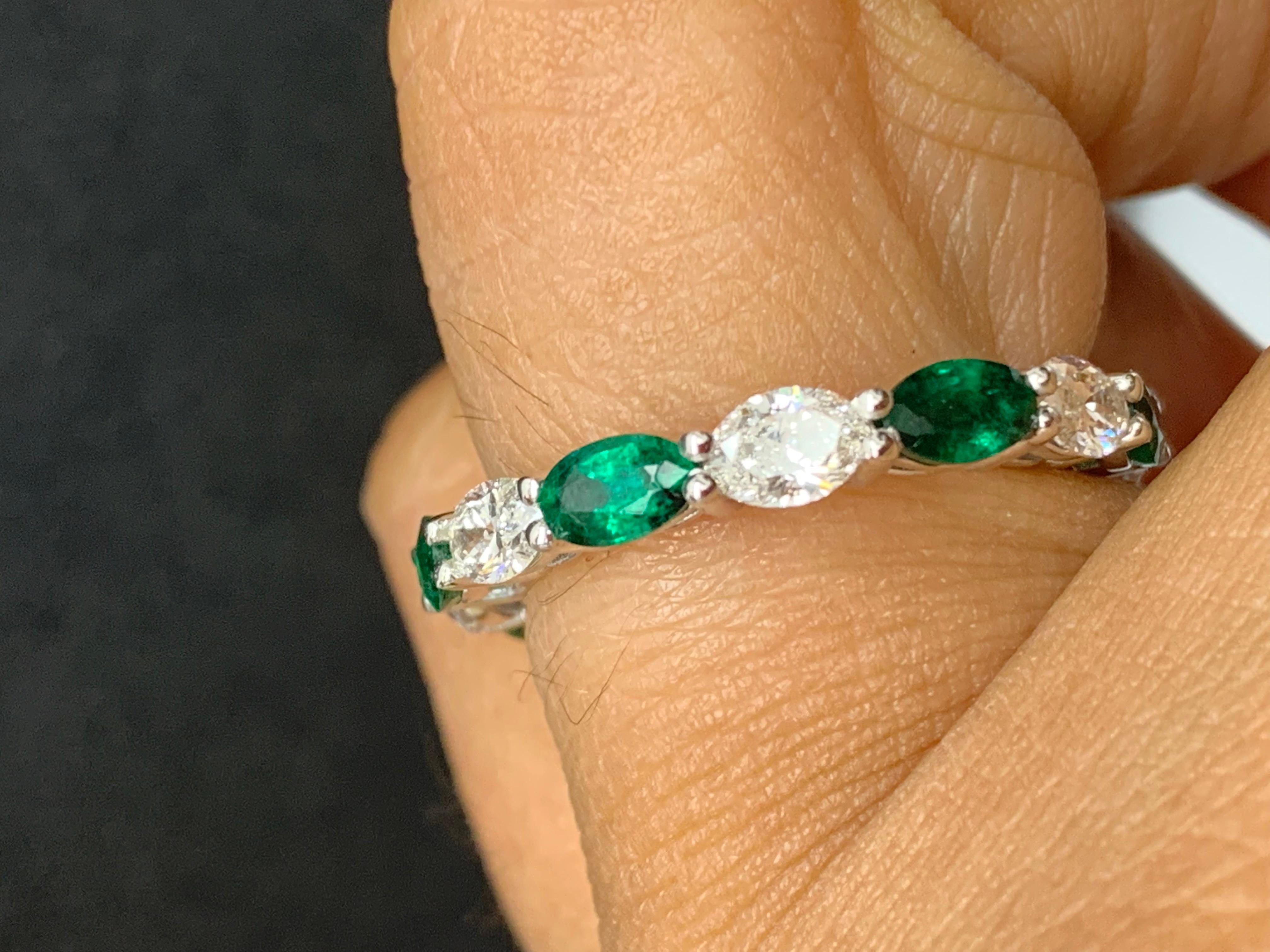 1.64 Carat Oval Cut Emerald and Diamond Eternity Band in 14K White Gold For Sale 2