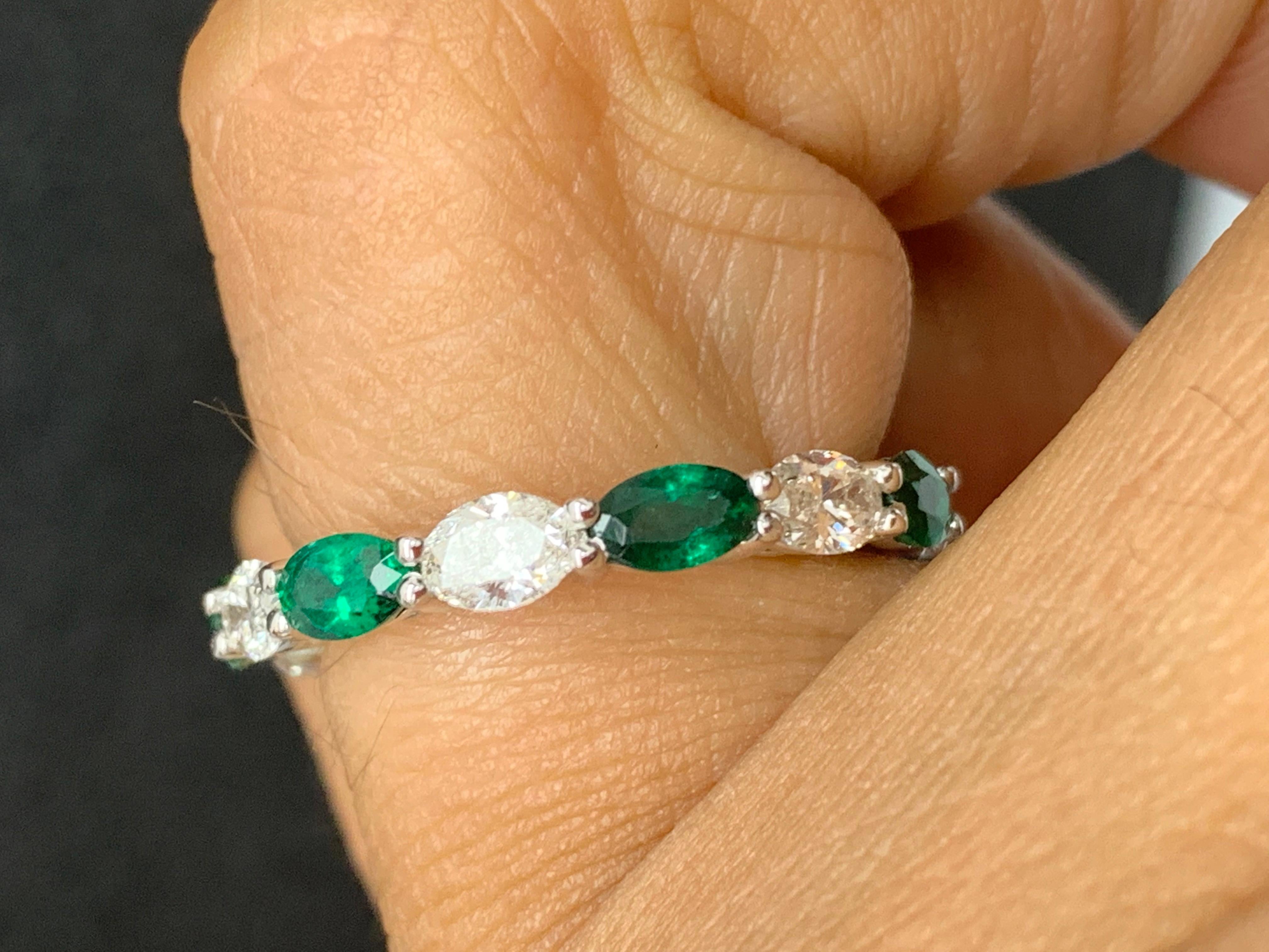 1.64 Carat Oval Cut Emerald and Diamond Eternity Band in 14K White Gold For Sale 3