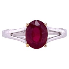 1.64 Carat Oval Cut Ruby Solitaire Split Shank 14K White Gold Ring