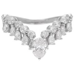 Bague chevron en or blanc 14 carats, poire ovale et diamants ronds de 1,64 carat