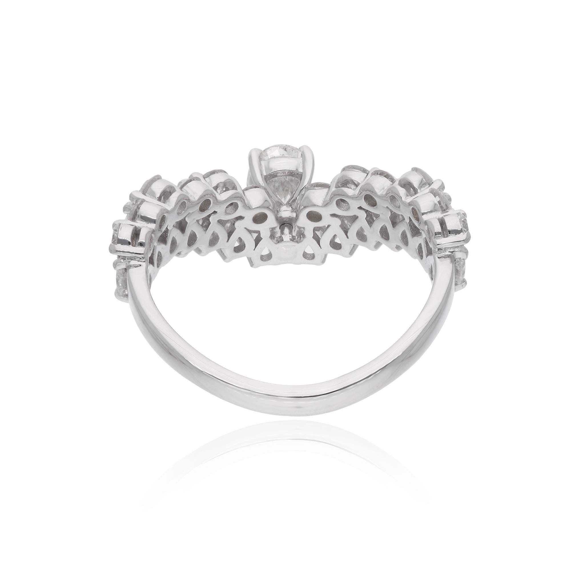 Modern 1.64 Carat Oval Pear & Round Diamond Chevron Ring 18 Karat White Gold Jewelry For Sale