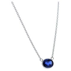 1.64 Carat Oval Sapphire Blue Fashion Necklaces In 14k White Gold