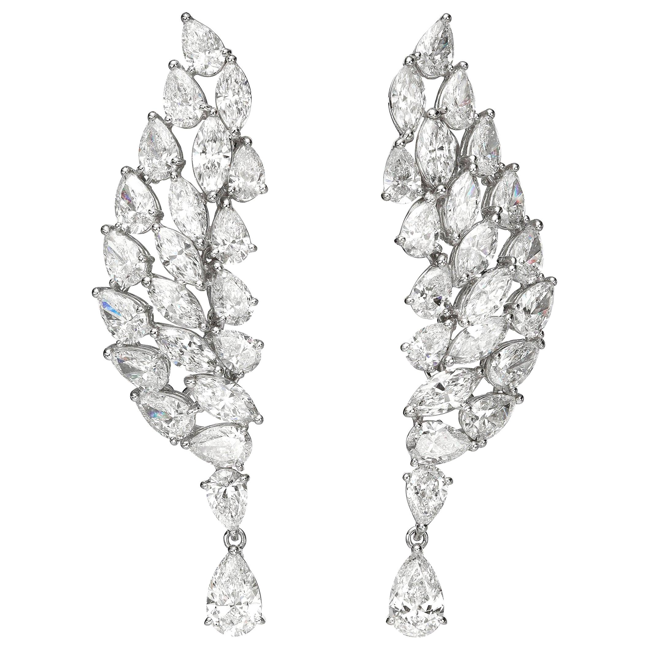 16.4 Carat Pear Marquise Diamond 18 Karat White Gold Chandelier Earrings